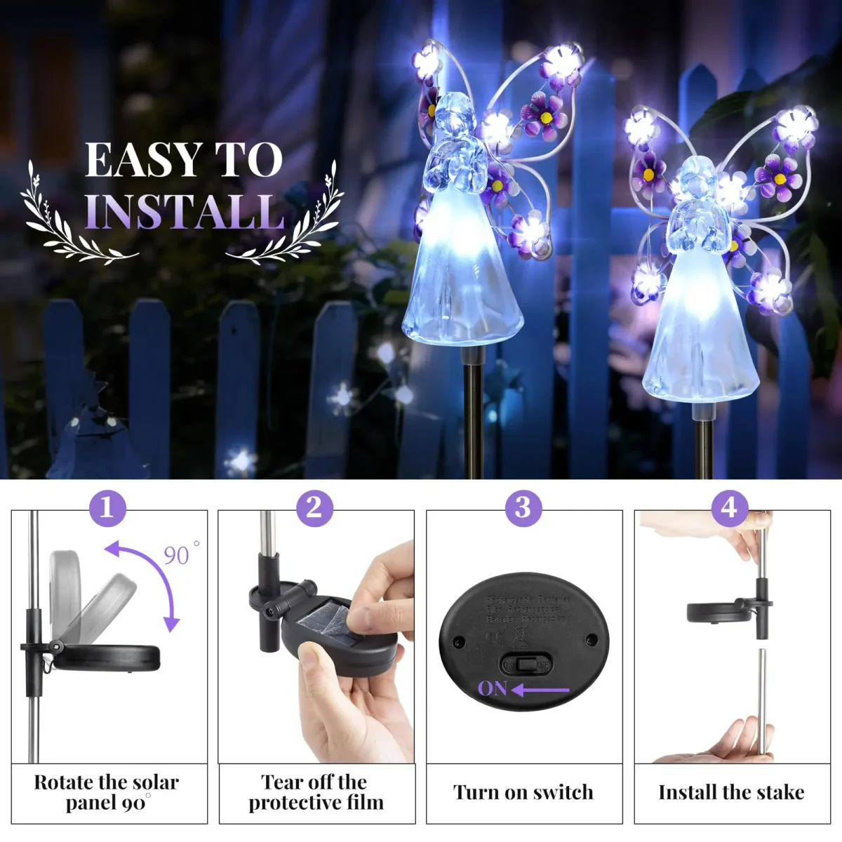 Solar Garden Light Angel Solar Landscape Decorative Light Outdoor Waterproof Solar Pathway Lights Grave Cemetery Sympathy Gift - Imagine 5