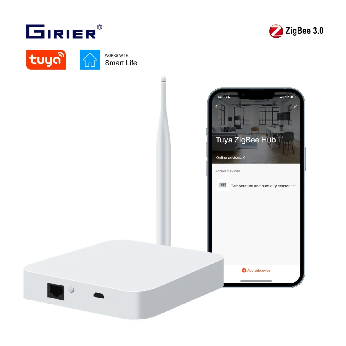 GIRIER Tuya ZigBee Gateway Hub with Antenna Smart Gateway Bridge Wired Mesh Hub for Home Automation Works with Alexa Hey Google - Imagine 1