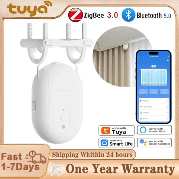 Tuya Zigbee/Bluetooth Track Curtain Robot Tuya Smart Rail Curtain Robot Smart Curtain Pusher Robot Support Siri Alexa Voice