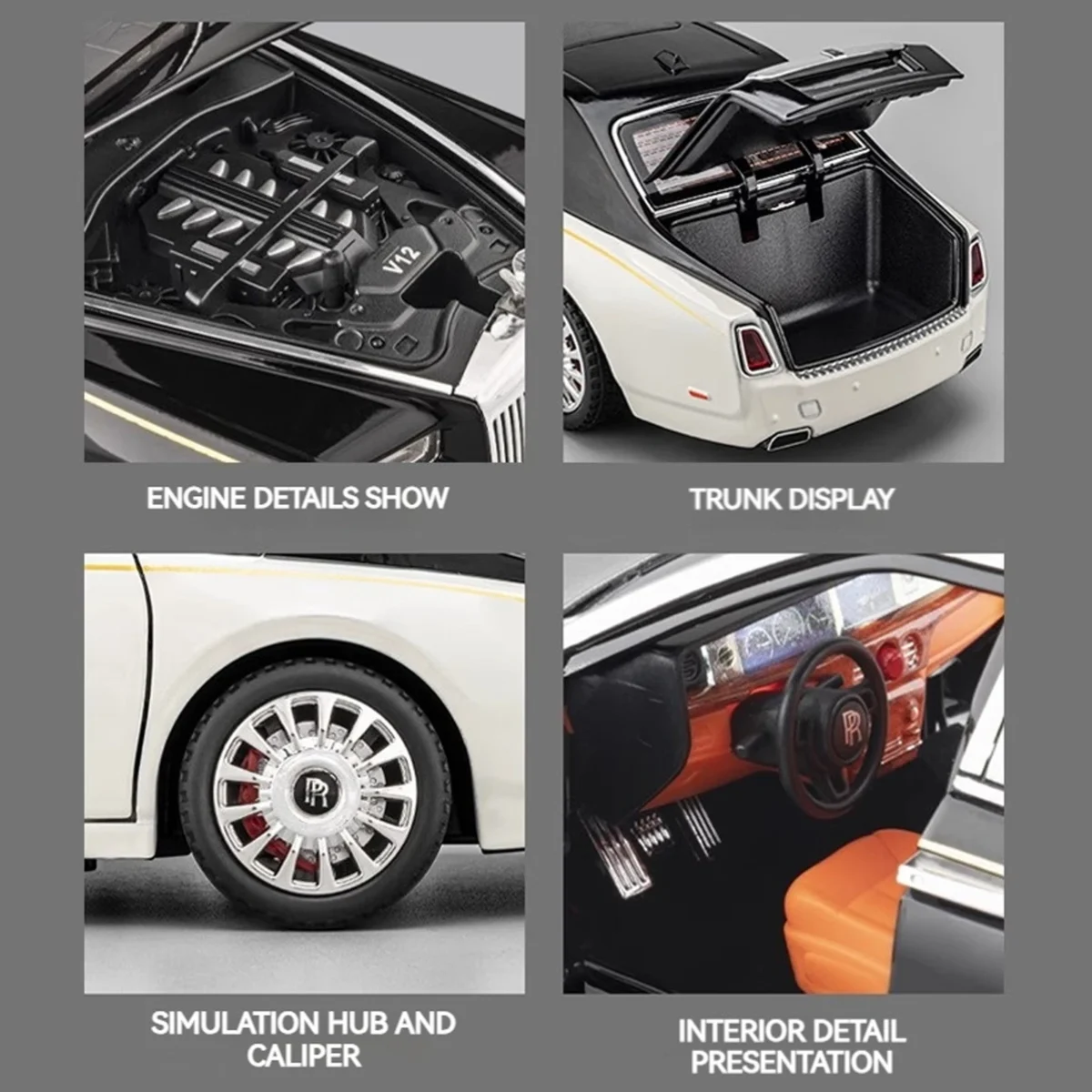 1:18 Rolls-Royce Phantom Model Car, Zinc Alloy Pull Back Toy Diecast Car with Sound and Light, Realistic Modeling Model Toy111 - Imagine 6