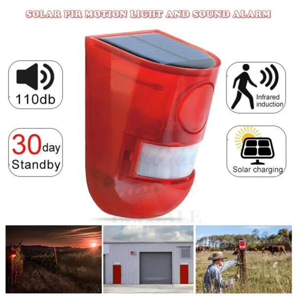 Solar Lamps Infrared Motion Sensor Alarm Siren Strobe Light For Home Garden Carage Field Wild Animals Security Alarm Salor Lamp
