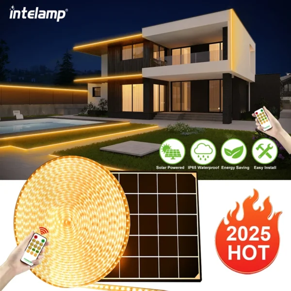 IP67 Waterproof Solar COB Strip Light DC 24V 80LEDs/m 10M High Density Dimmable Adhensive Tape Outdoor Home Garden Yard Decor
