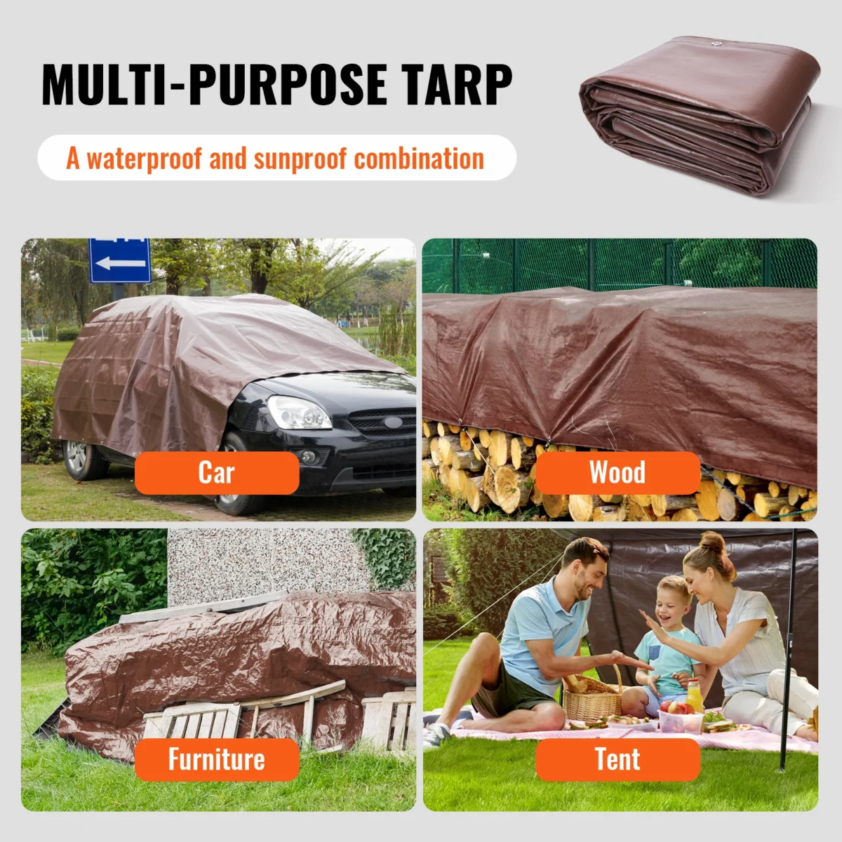SucceBuy Heavy Duty Tarp 16 Mil gros impermeabil Tear Proof Poly Plastic Tarps Cover Multi-Purpose Outdoor Tarpaulin pentru camion - Imagine 6