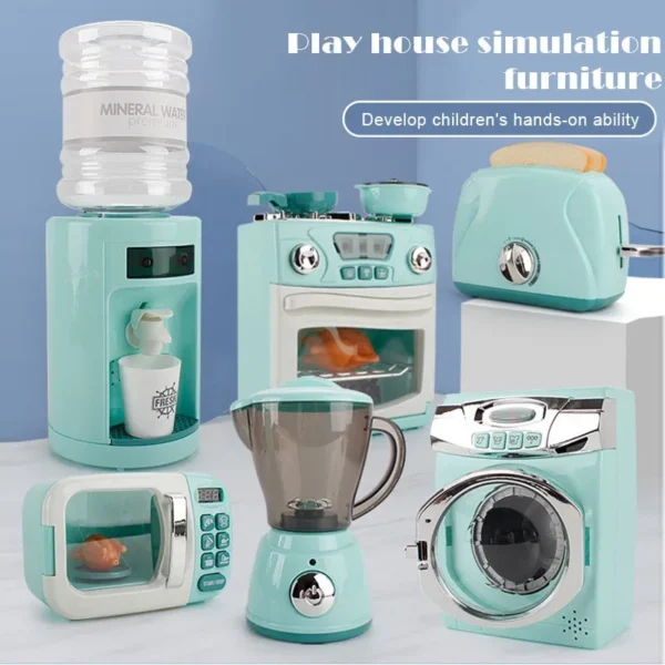 Kids Pretend Play Toy Kitchen Home Appliances Playset Juicer Mixer Vacuum Toaster Set Household Educational Toys for Child Gifts
