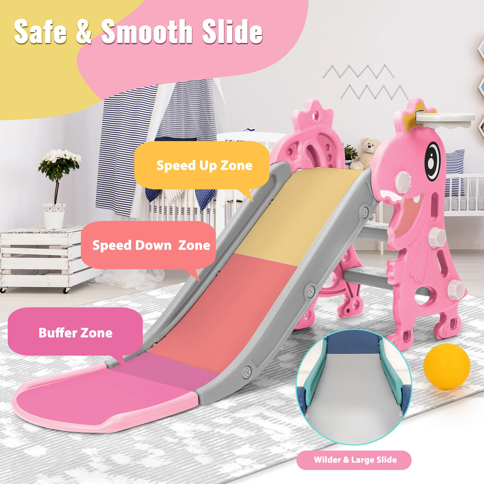kf-S05ab7687f55b473294cbaa89da043bdbE Kids Slide Multifunctional Indoor Slide Safety Non Slip Stairs Folding Dinosaur Shape for 1 To 8 Years Old Boys Girls for Home - Imagine 1