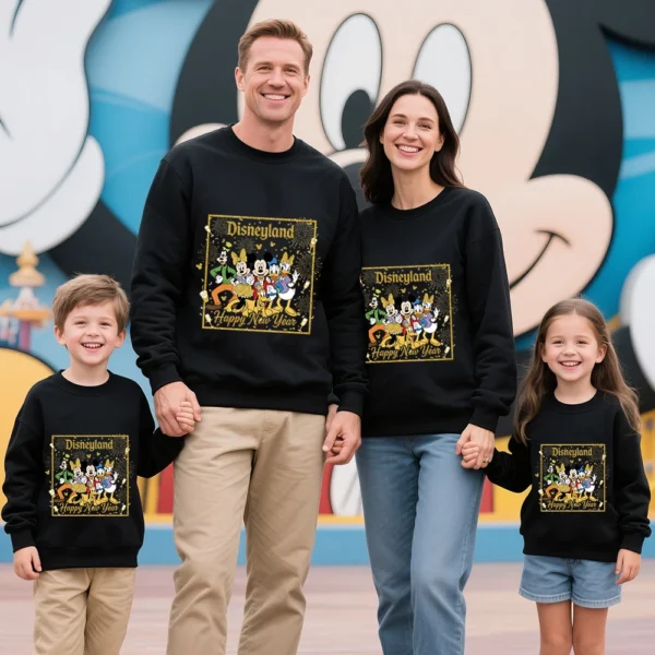 2026 Disneyland Mickey New Year Print Cotton Sweatshirt Family Matching Parent Child Clothes For Mother Father Daughter Son