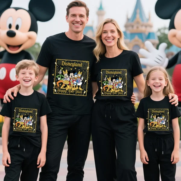 Disneyland 2026 New Year Cotton Tshirt Mickey Pattern Unisex Tee Parent Kid Matching Set Family Trip Wear Mom Dad Son Daughter