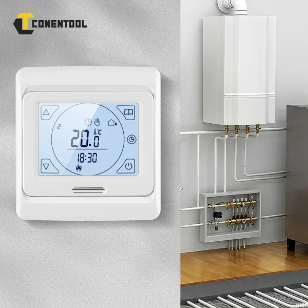 Conentool 3A Gas Boiler Water Heating Thermostat Smart Thermostat Digital Controller ±0.5°C Control LCD Touch Screen Google Tuya