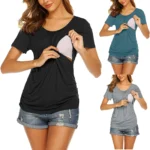 Womens Pregnant Maternity Clothes Nursing Tops Breastfeeding T-shirt Pregnancy Maternity Tops Tees Soild Colour Summer Shirt