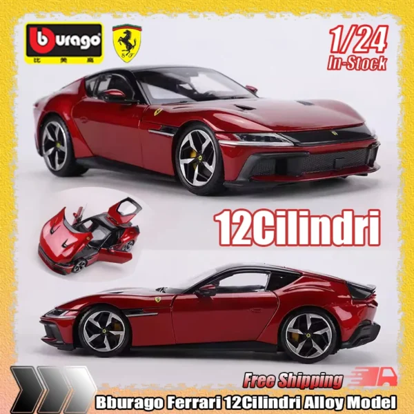 New Stock Bburago 1:24 Ferrari 12cilindri Alloy Miniature Die-Casting Car Model Simulation Collectible Ornament Custom Toys Gift