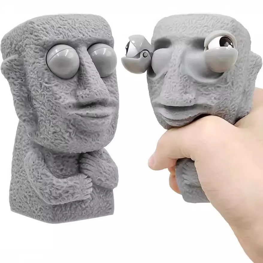 kf-S365d49395ff941deb52220a3bc83fb86t Stone man releases stress toy slowly rebounds soft Moai statue squeeze eyes interested expression relaxes stress children's gift - Imagine 1