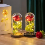 Eternal Flower Galaxy Rose Artificial Flowers in Transparent Box Valentine's Day Gift Colorful Golden Foil Rose Desktop Ornament