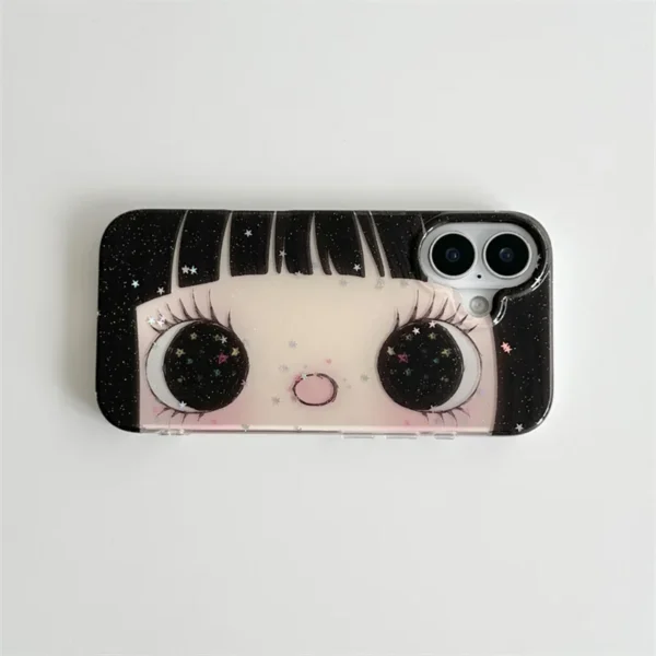 Big Eye Comic Girl Lovely Phone Case for iPhone 17 16e 16 15 14 13 12 11 Pro Max X Xs XR XSMax 8 7 6 6s Air Plus Feather Texture