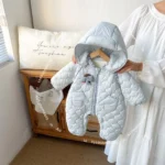 Infant Baby Girls Rempers Winter New Hooded Elephant Zipper Toddler Kid Girls Bodysuits Thick Warm Casual Newborn Girls Overalls