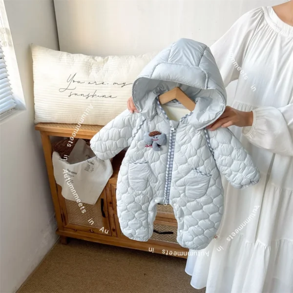 Infant Baby Girls Rempers Winter New Hooded Elephant Zipper Toddler Kid Girls Bodysuits Thick Warm Casual Newborn Girls Overalls