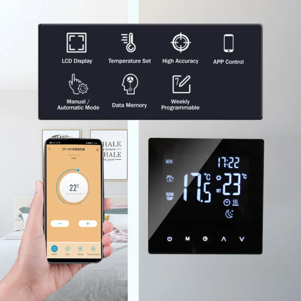 WiFi Smart Thermostat Temperature Controller LCD Display Touch Screen Week Programmable App Control Water / Electric Heating