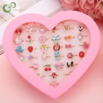 10/20/36 pcs Cute Adjustable Rings Children Girls Pretend Play Makeup Toys Cosoon Crystal Jewelry Alloy Animal Enamel Ring