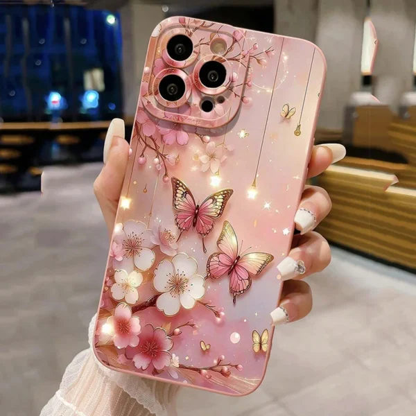 Butterfly & Floral Design Shockproof Phone Case for iPhone 11 12 13 14 15 16 17 Air Pro Max 16E XR XS X 7 8 Plus SE2 Matte Cover