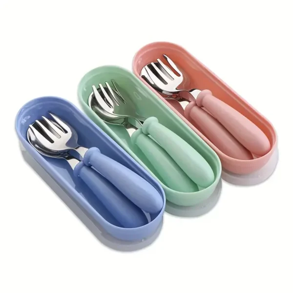 Set Of 2 Stainless Steel Children's Cutlery Spoon/fork Box Suitable For Baby Cutlery, Ideal As A Gift For Mothers And Babies