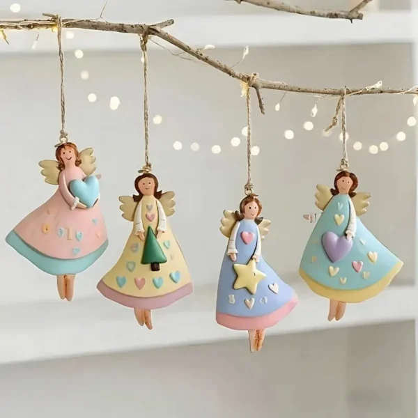 4/8pcs Retro Angel Ornament Wooden Christmas Tree Decoration for Xmas Tree Decoration, Ideal 2025-2026 Party Decoration