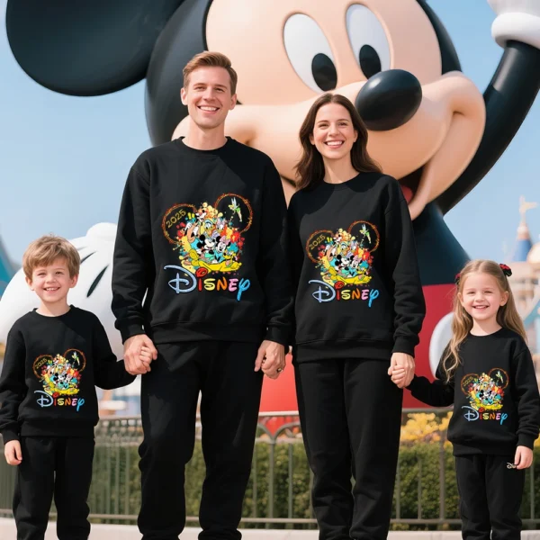 Disney Mickey Mouse Print Cotton Sweatshirt 2025 Family Trip Matching Outfit for Parents and Kids Unisex Travel Wear