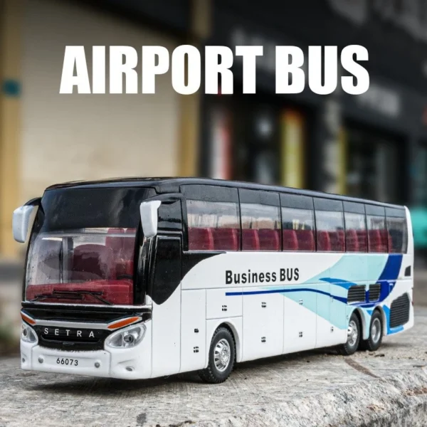 1/32 Scale Diecast Alloy SETRA Luxury Bus Model Children's Toy Car Business Travel Bus Pull Back Sound and Light Miniature