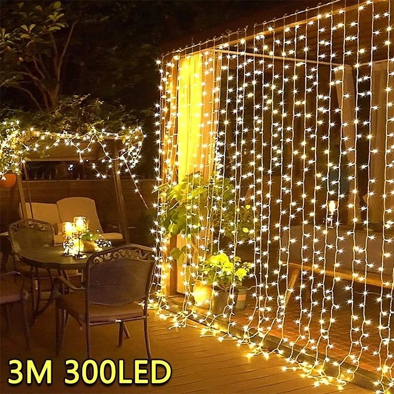 kf-Sa940e87c28374fcd90708025010749c5n 3M LED Curtain String Lights Fairy Decoration USB Holiday Garland Lamp 8 Mode For Home Garden Christmas Party New Year Wedding - Imagine 1