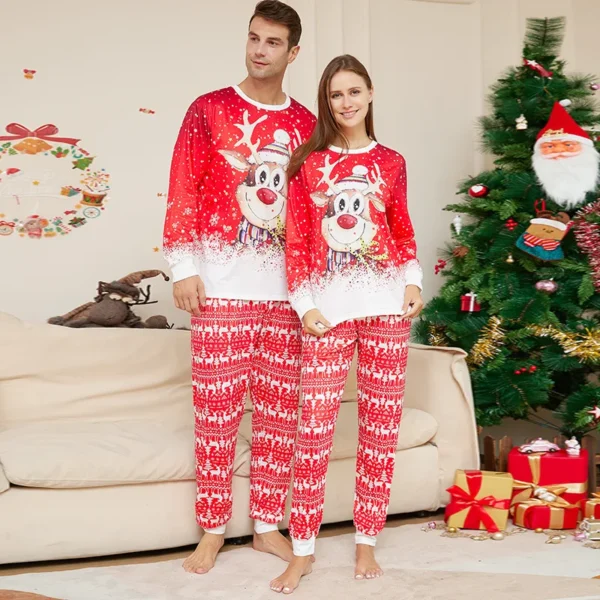 Christmas Pajama Set Family Matching Nightwear Couples Daughter Daddy Son Mother Kids Reindeer Printed Long Sleeved Xmas Clothes