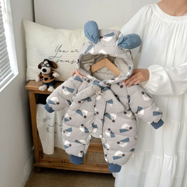 Infant Baby Girl Rompers New Winter Hooded Rabbit Thick Warm Toddler Kids Girl Bodysuits Quilted Newborn Girl Jumpsuits Overalls