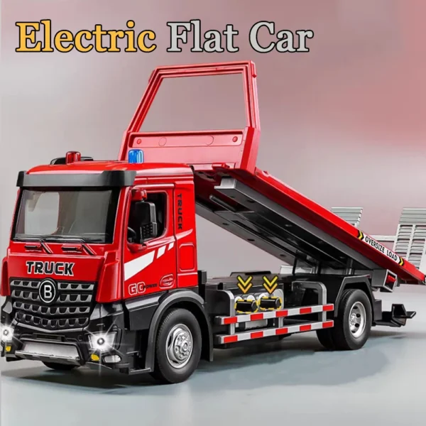 1:24 Scale Electric Flat Cars Model Toy Alloy Diecast with Light Music Rubber Tires Miniature Trailers for Boys Educational Toys