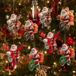 8/16/24PCS Christmas Wooden Bicycle Santa Claus 2D Flat Pendant Xmas Tree Decoration Holiday Gift Christmas Ornaments Home Decor