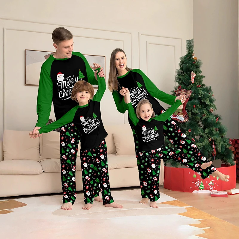 kf-Sdca3d1bd24df41c594be48eb3ef2d435d New 2025 Santa Print Mother Daughter Father Son Matching Family Outfits Christmas Green Pajamas Set Soft Xmas baby +dog jumpsuit - Imagine 1