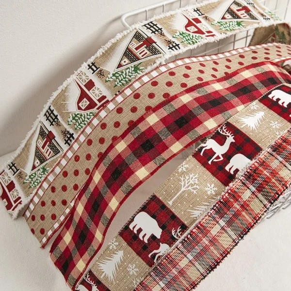 2m Christmas Ribbon XMAS 2025 Wholesale House Elk Lattice DIY Gift Wrapping Festive Atmosphere Scene Decoration Supplies