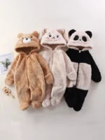 2025 Autumn Winter Baby Romper Cosoon Fluffy Panda Rabbit Bear Jumpsuit Boys Girls Soft Warm Cotton Outwear Clothes