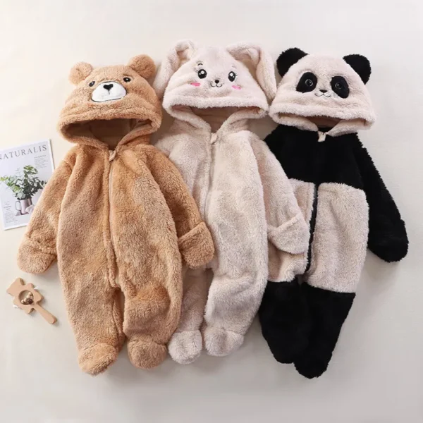 2025 Autumn Winter Baby Romper Cosoon Fluffy Panda Rabbit Bear Jumpsuit Boys Girls Soft Warm Cotton Outwear Clothes