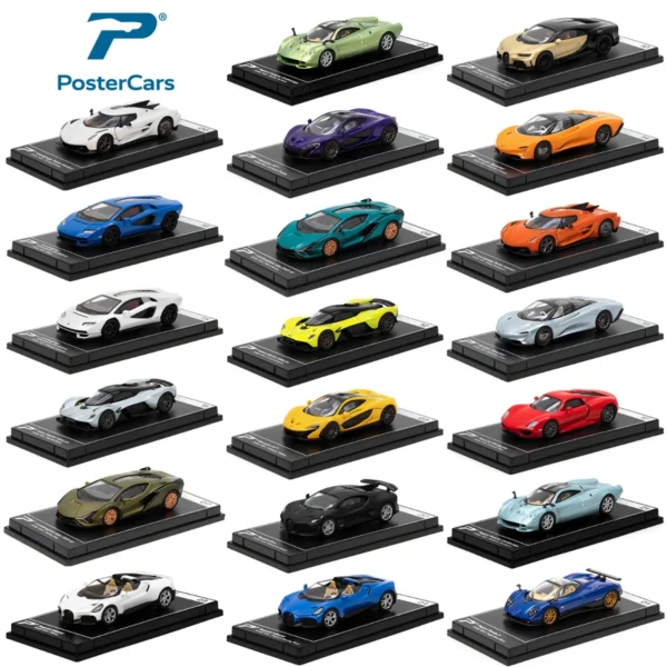 Postercars 1/64 Toy Car Model Lamborghini McLaren Bugatti Koenigsegg Pagani Aston Martin Diecast Vehicle Miniature Free Wheels